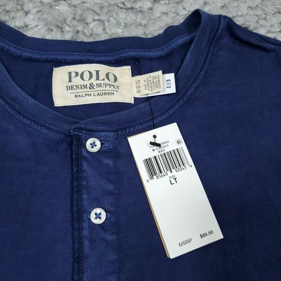 Polo Ralph Lauren Denim & Supply Slub Jersey Henley Shirt Large Tall Navy Blue - Picture 3 of 7